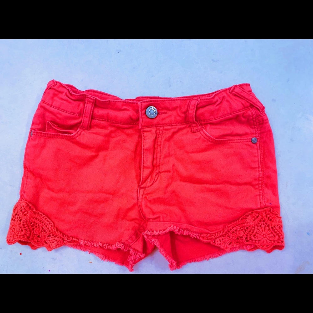 ❣️EUC❣️HOT PINK💗EPIC THREADS MACYS GIRLS DENIM SHORTS SIZE 8 WOMENS XXS W/LACE